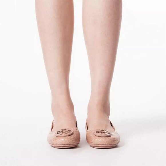 Tory Burch $228 Minnie Travel Ballet Flats Snake Embossed MANY SIZES Meadowsweet - Picture 10 of 14